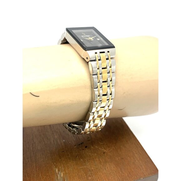 Bulova Women's Watch 98P185 Quartz Diamond Accent Black Dial Tank Two Tone Steel - Picture 11 of 13